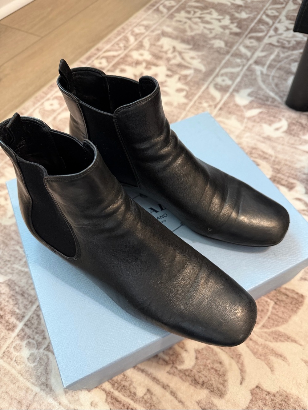 Women's Prada Black Leather Chelsea Boots - Classic Slip-On Ankle Boot